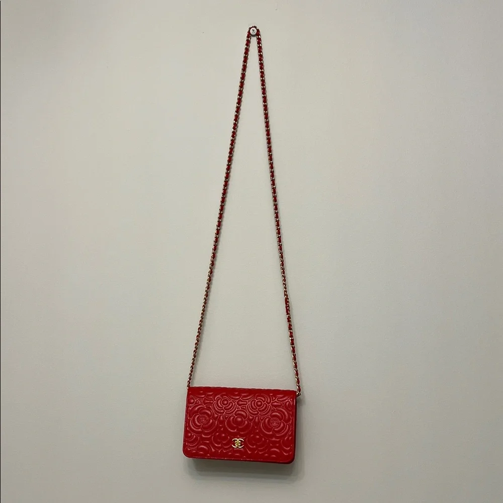 Chanel Red Camelia Embossed Crossbody Bag - Picture 6 of 7